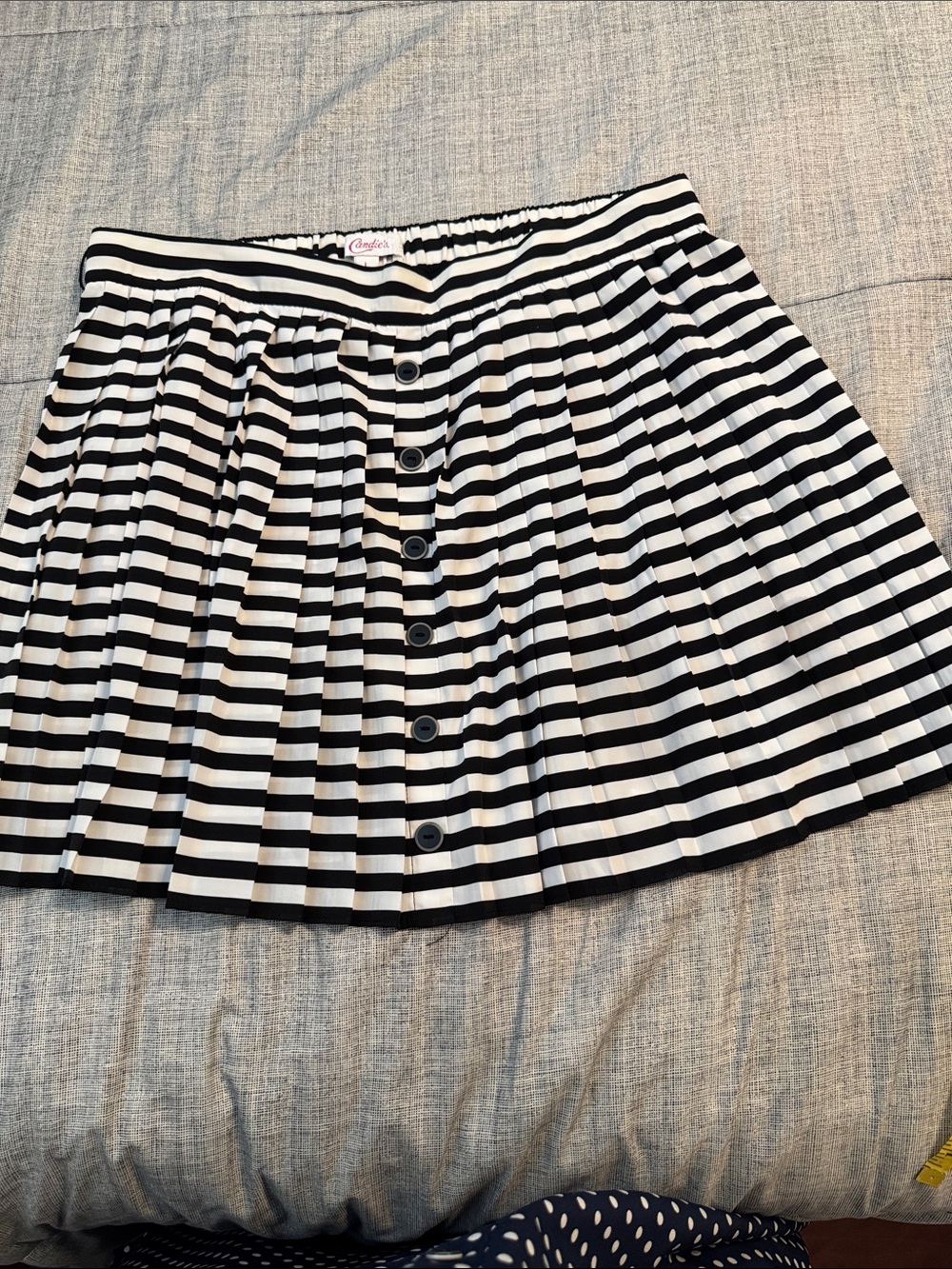 Candie's Black & White Striped Pleated Button Skirt